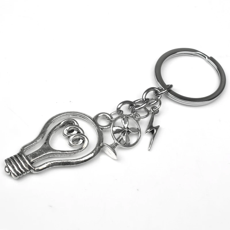 New fashion men\'s 30mm keychain DIY metal bracket electric fan key chain retro love light bulb bulb 46x24mm pendant gift