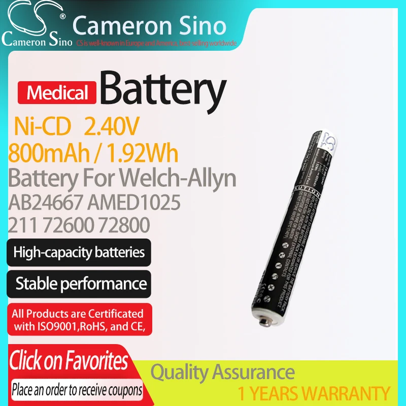 CameronSino Baterai untuk Welch-allyn 211 72600 72800 Cocok AB24667 AMED1025 Medis Baterai Pengganti 800MAh/1.92Wh 2.40V Ni CD