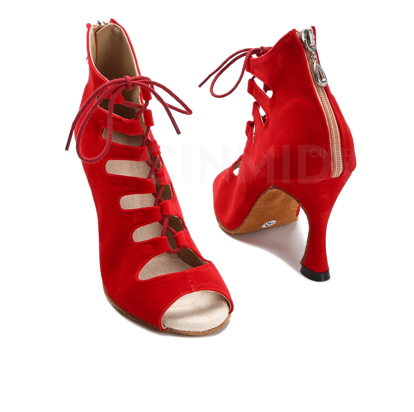 Schwarze Latein-Tanzschuhe für Damen Tango Salsa Rumba Ballroom Satin Tanzstiefel Damen Rote Sexy Pole Dance Schuhe Damen High Heels – Detail 21