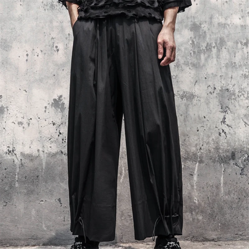 Men's Wide-Leg Pants Spring And Autumn New Fashion Trend Neutral Minimalist Wind Pant Leg Rope Design Leisure Loose Large Pants