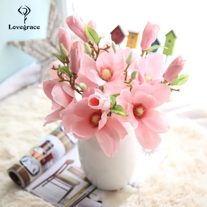 37cm Mini Artificial Magnolia Flowers Branch Silk Fake Flowers for Wedding Centerpiece Home Office Party Decor Small Flores