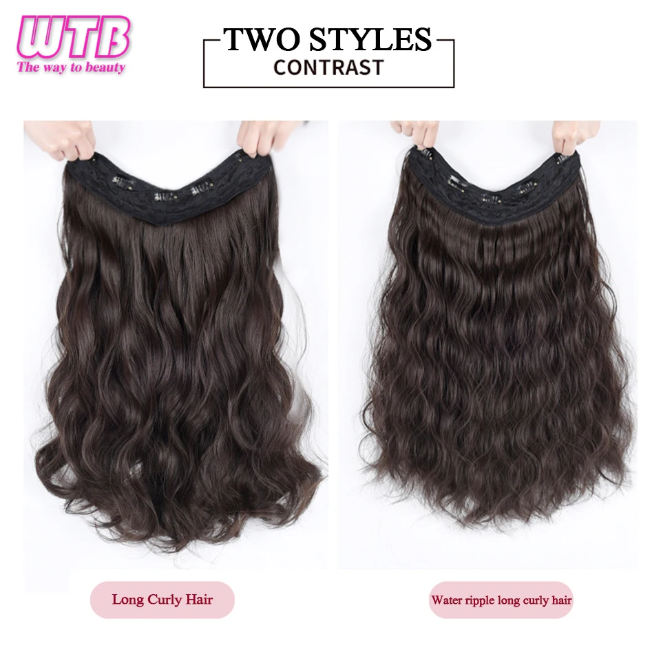 WTB Synthetic Long Curly 5 Clips in One Piece Hair Extension Natural Hair for Women Two Style Invisible Fluffy False Hair Pieces