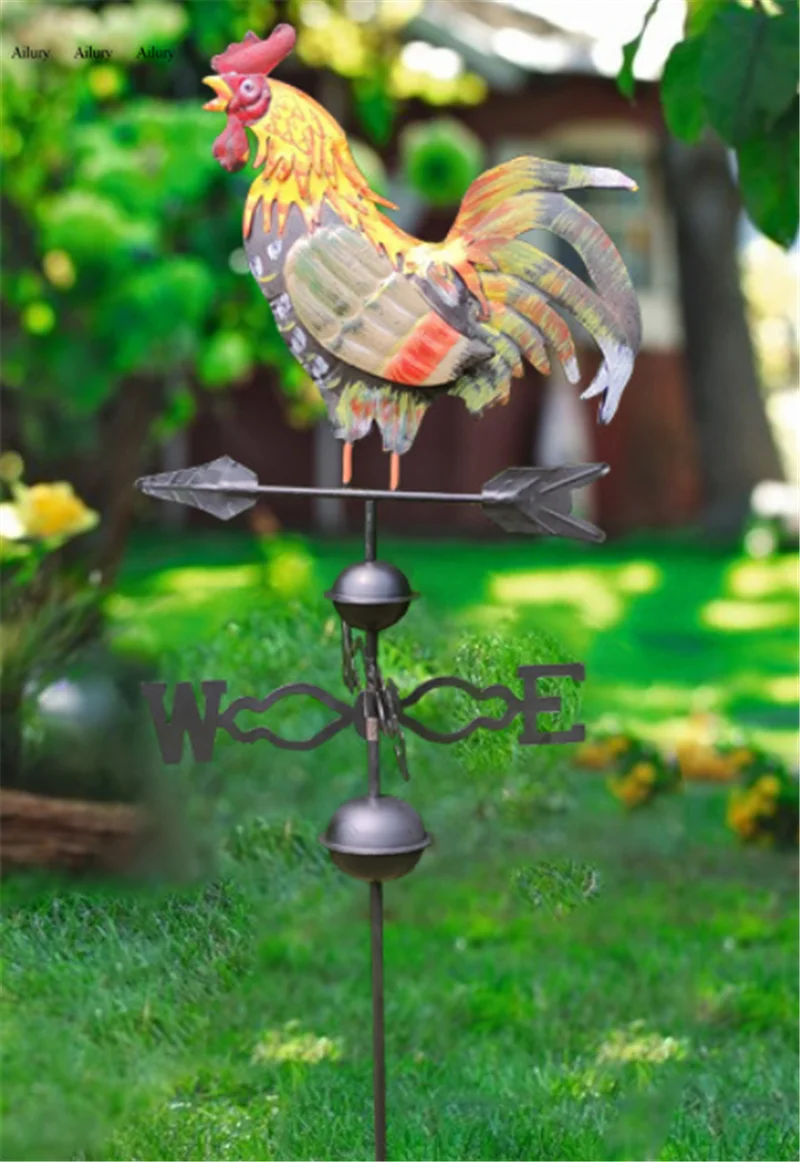 

European Painted Rooster Weather Vane Flower Vase Country Style Outdoor Garden Metal Animals Villa Decoration