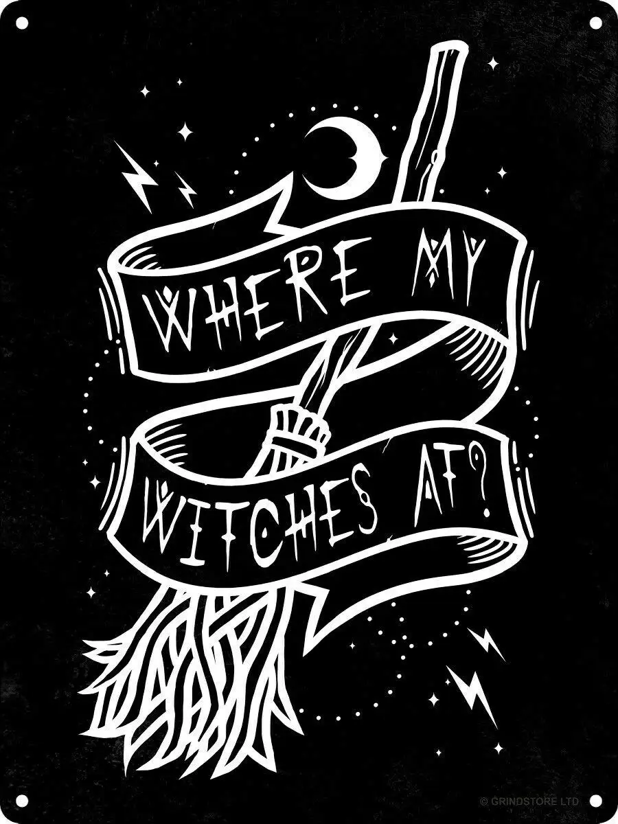 Mini  Where My Witches at Retro Wall Home Bar Pub Vintage Cafe Decor, 8x12 Inch