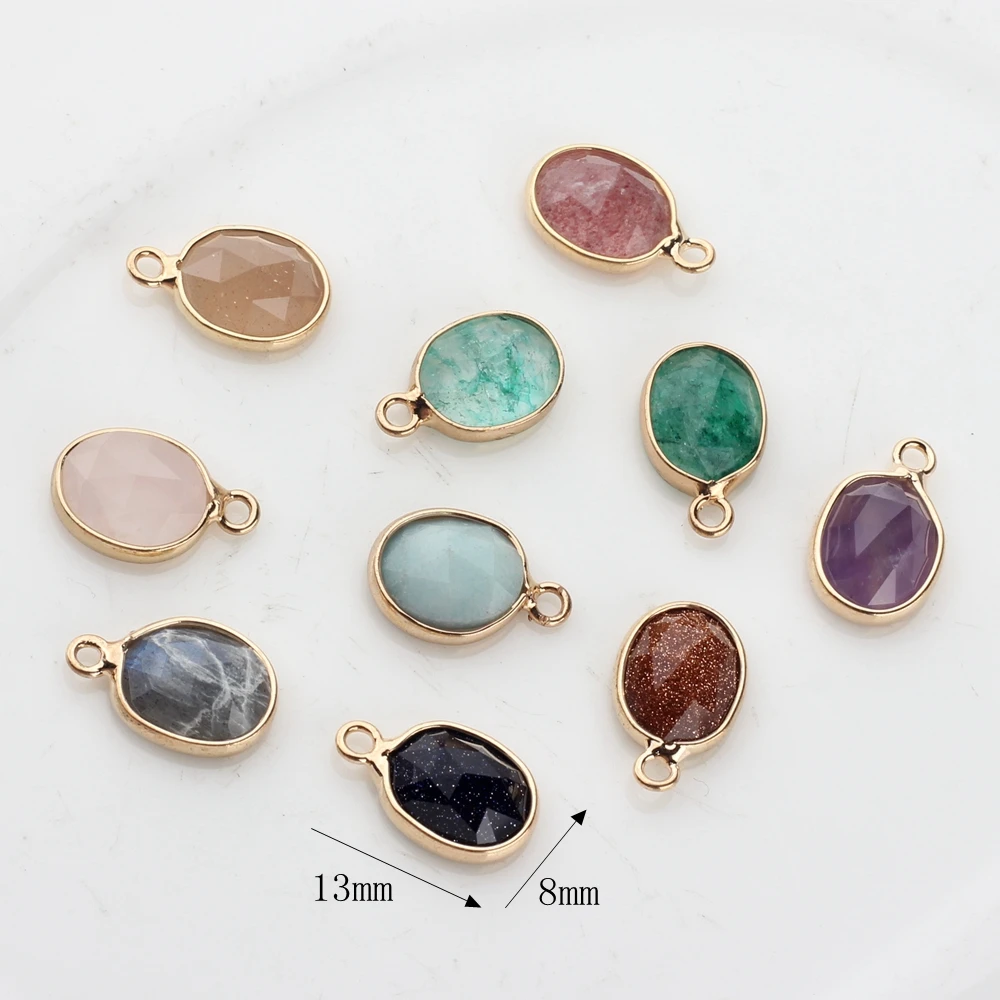 Natural Stone Charms Pendant Oval Shape Faceted Stone Charms For Fashion Jewelry Making DIY Necklace Earrings Gift