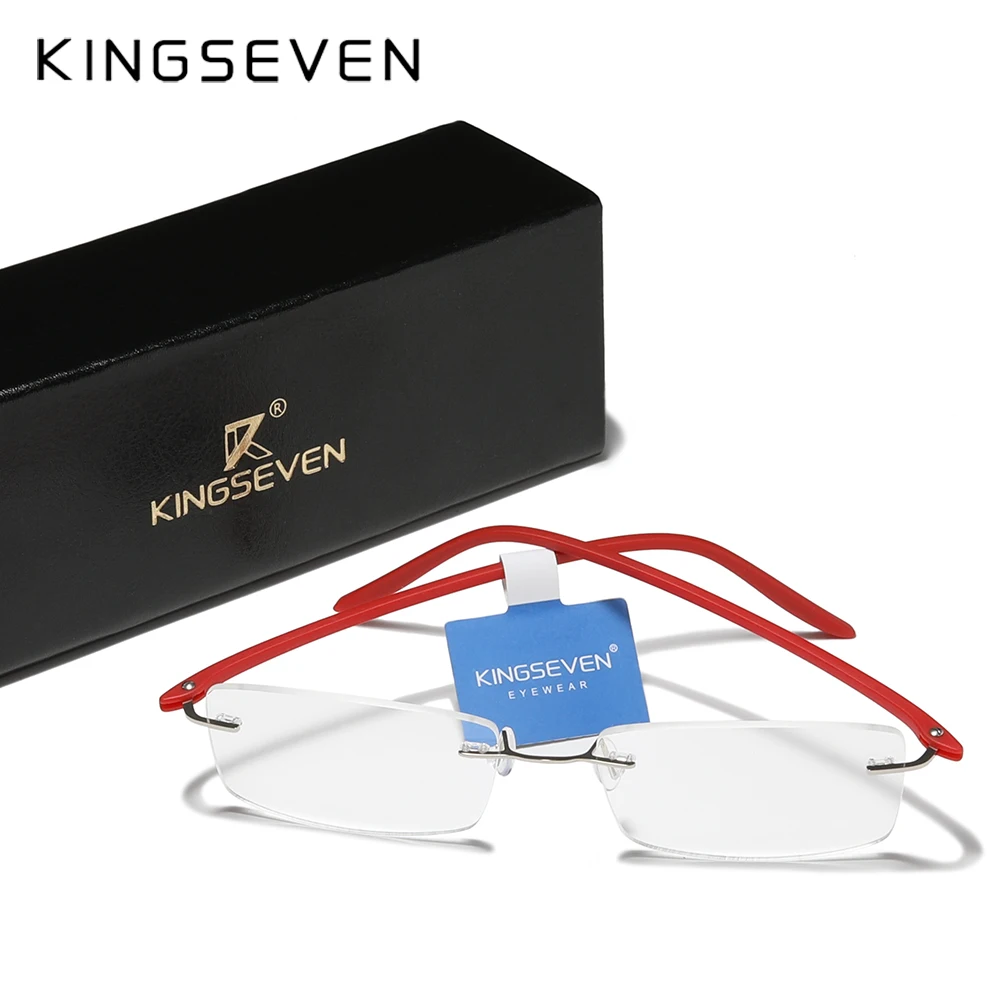 

KINGSEVEN Pure Titanium Glasses Men Square Ultralight Rimless Eyewear For Women HD Lenses