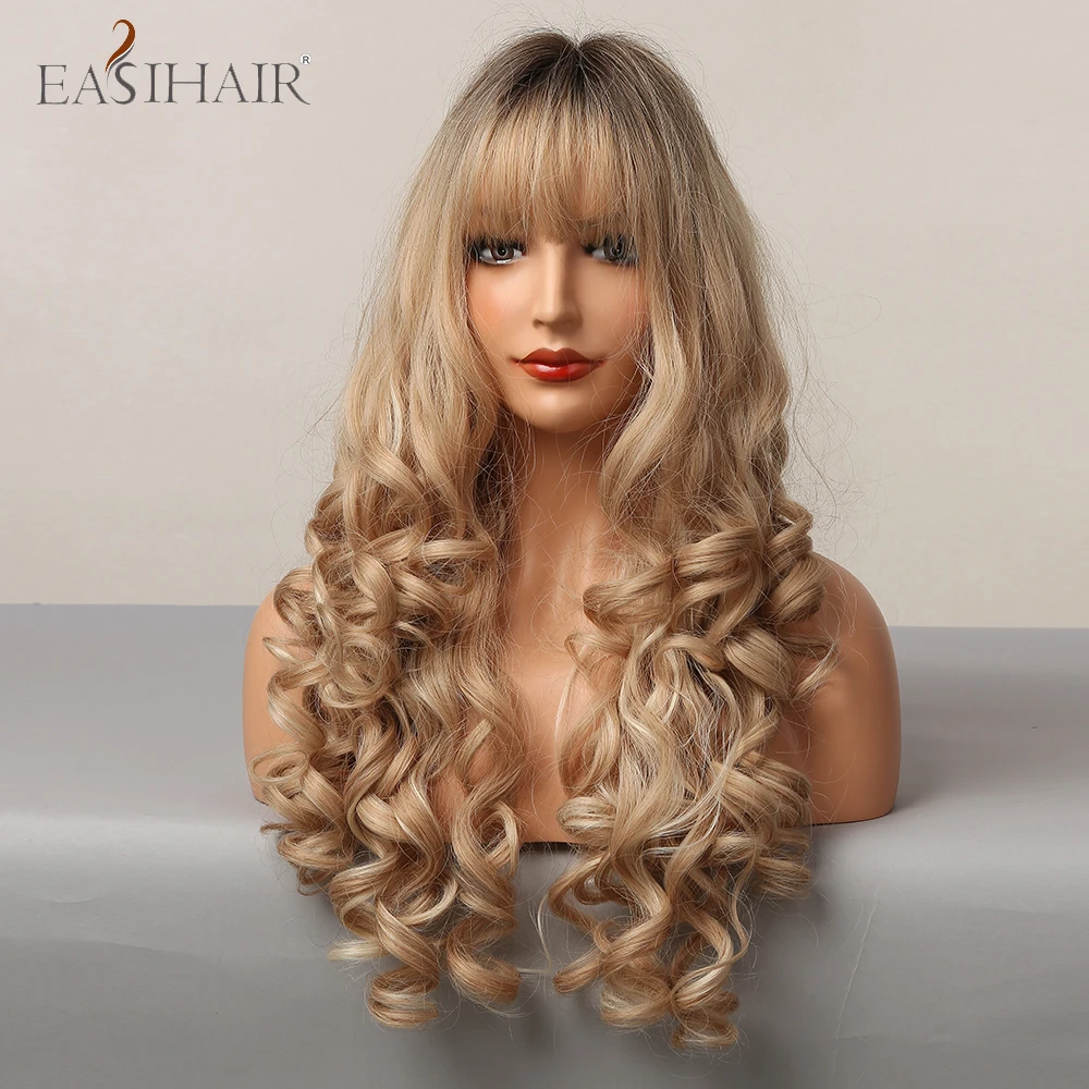 Eashihair – perruque synthétique longue avec frange pour femmes, postiche synthétique à reflets bruns, Champagne et blonds, faux cheveux résistants