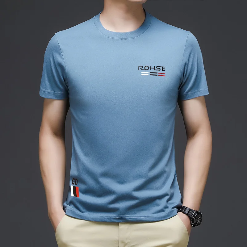 

Men's Round Neck Short Sleeved Solid Color Handsome Casual Korean Version Slim Trend Flocking Comfortable Loose T-shirt Harajuku