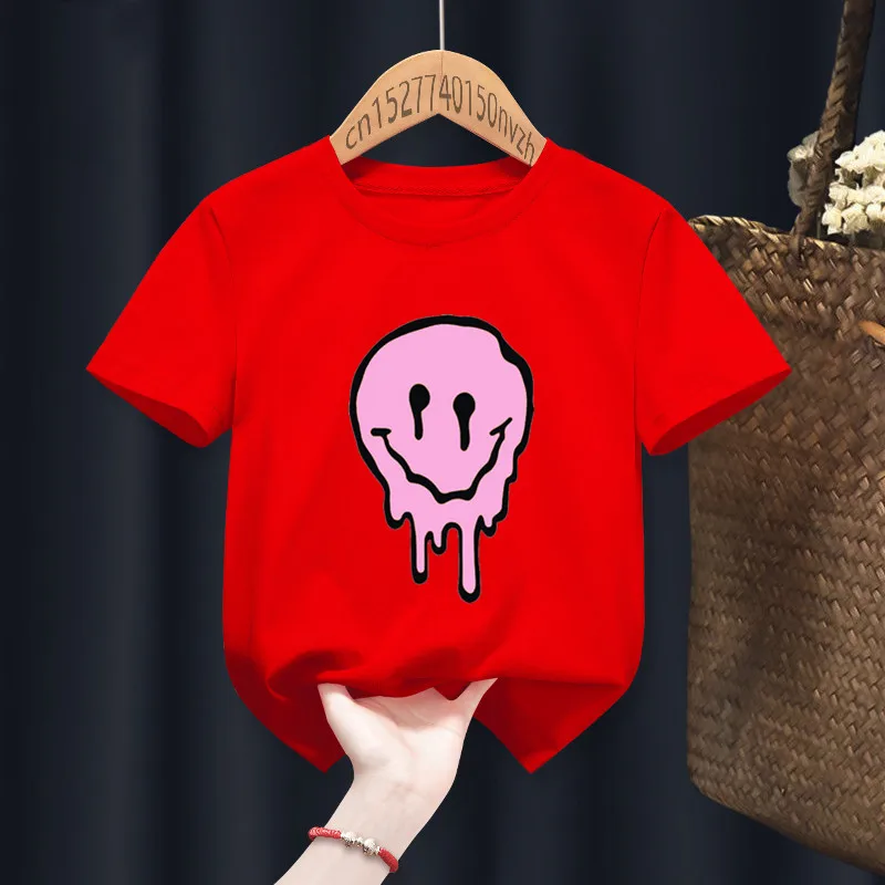 Camisetas divertidas góticas con sonrisa para bebé y niña, ropa de Manga para regalo, Tops Kawaii Harajuku negros, envío directo