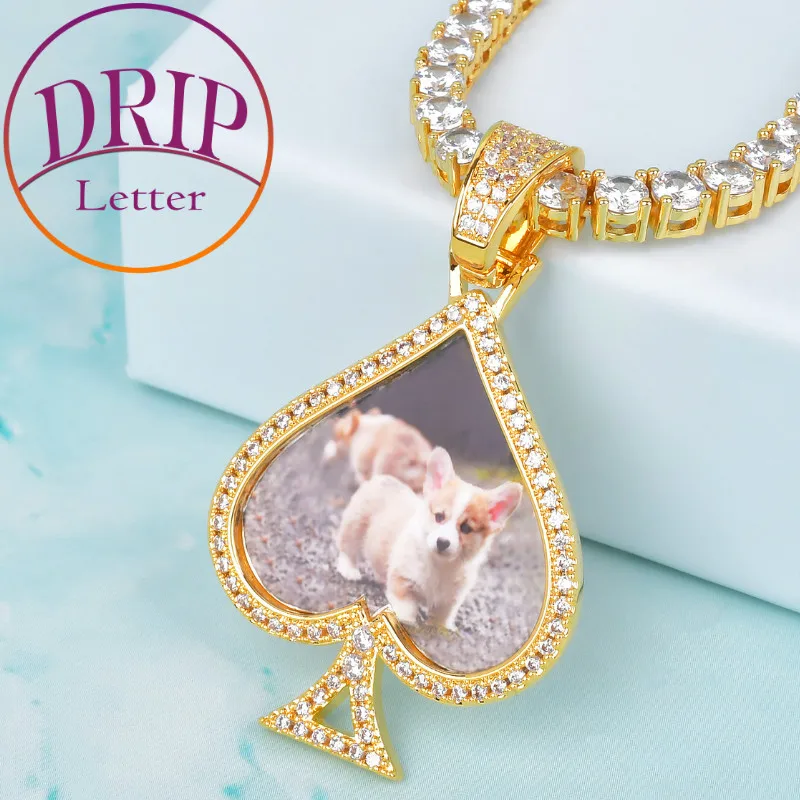 Drip Letter Custom Photo Necklace for Men Picture Memory Medallion Pendant Charms Hip Hop Rock Street Fashion Jewelry 2022 Trend