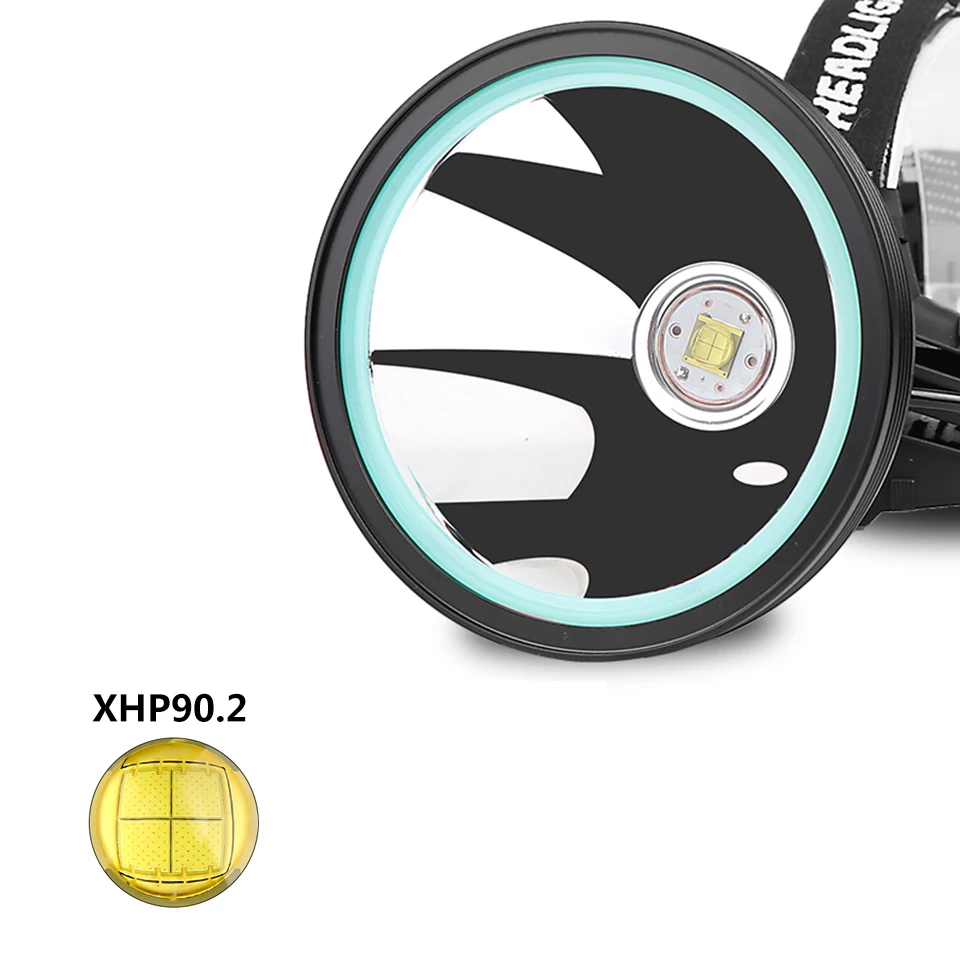 Xhp90.2 White Yellow Color Led Headlamp Headlight Head Lamp Flashlight Torch 32W Bulbs 3* 18650 Battery Power Bank 7800mah Light