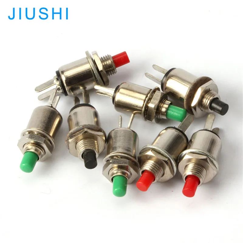 500pcs DS402 NO 5mm metal push button switch mini momentary high head red green black 2 pin