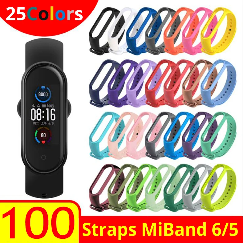 100 Stks/pak Miband 6 5 Band Voor Xiaomi Mi Band 5 6 Armband Polsband Siliconen Band Voor Mi Band 4 6 Bandjes Miband5 Polsband