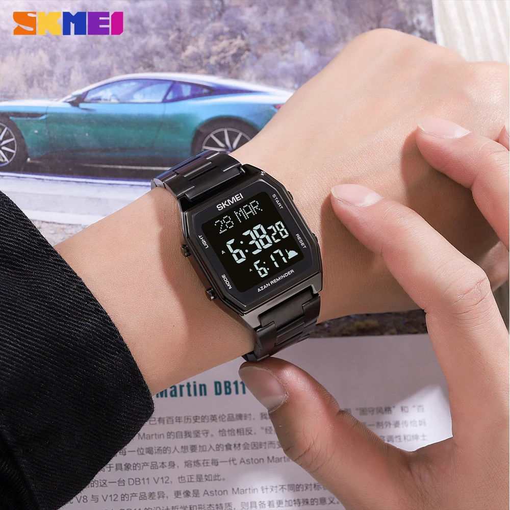 New SKMEI Muslim Qibla Digital Watch Religious Month Wristwatch Male Clock LED Chronograph Electronic Wristwatches Reloj Hombre