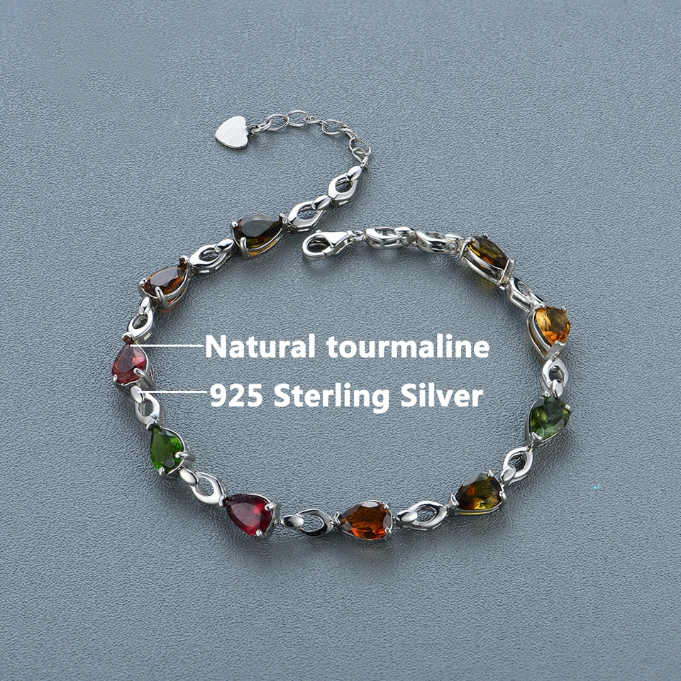 HOT natural tourmaline tennis bracelet solid 925 sterling silver pear 7*5mm multi color gemstone fine jewelry for women ladies