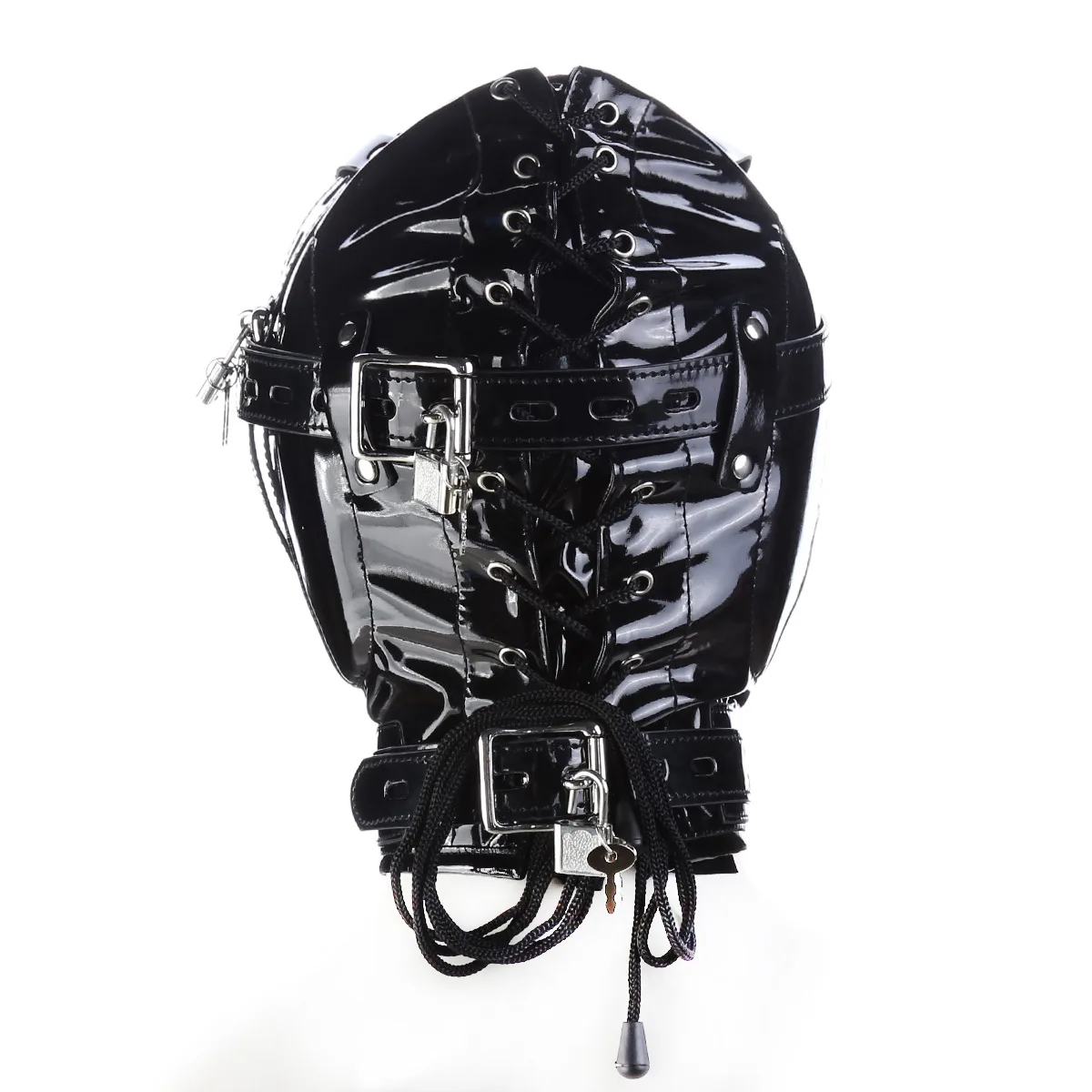 Erotic Accessories of Sexy Black Wetlook Pvc Latex Bondage Hood Mask for Men Women Couples Bdsm Adults Sex Games Blindfold Flirt