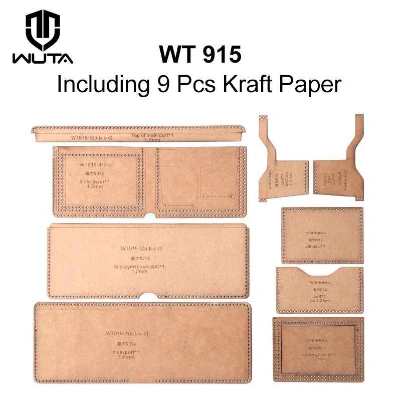 WUTA 915-C Classic Bifold Wallet Leather Template Clear Kraft paper Pattern Set Leather Craft Card Holder Short Purse Model