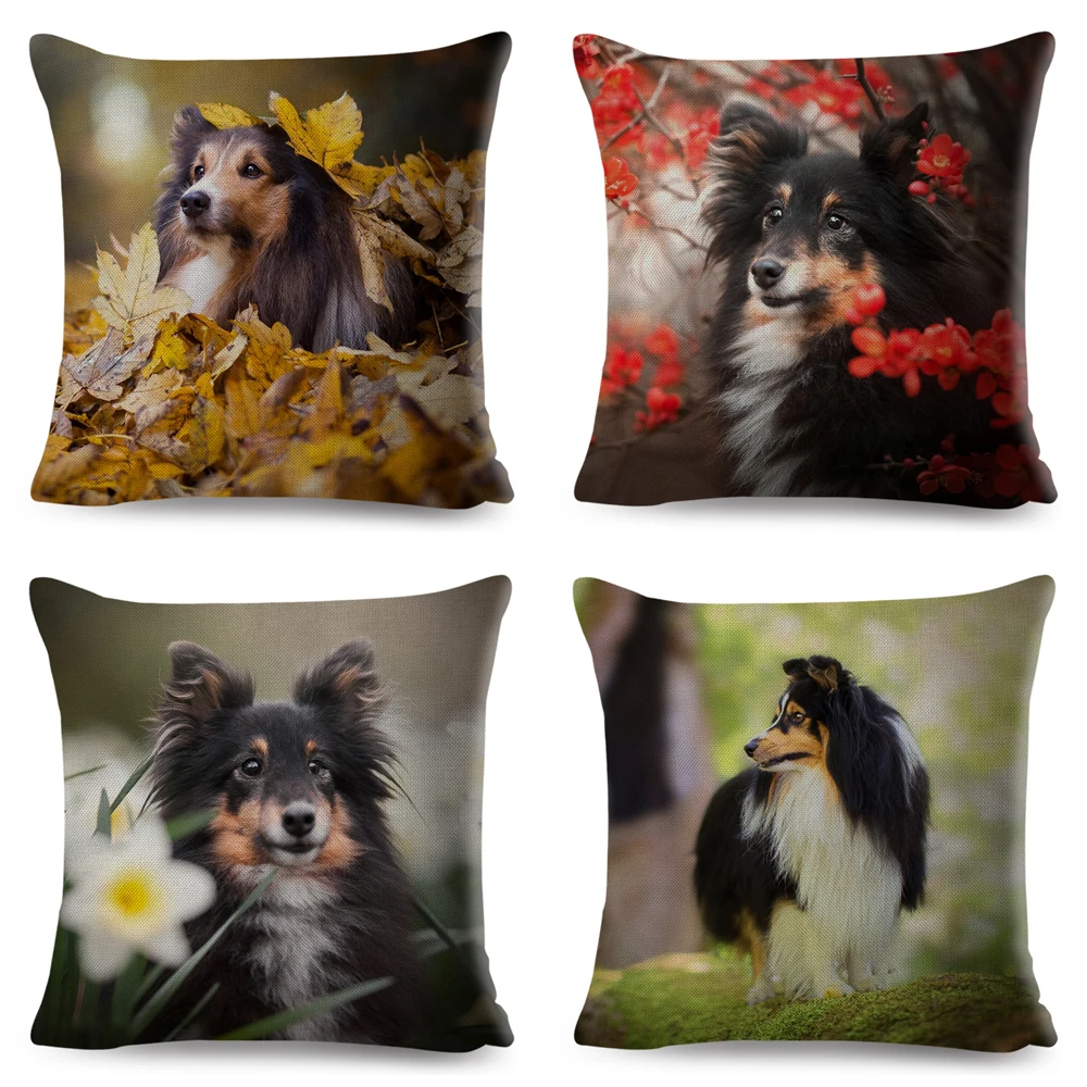 Shetland Sheepdog Cute Pet Animal Dog Printed Pillowcase Decor Cushion Cover for Sofa Home Car Polyester Pillow Case 45*45cm