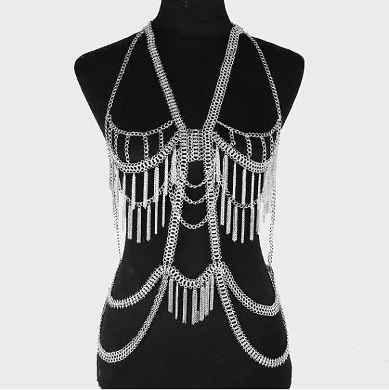 Stage show party girl body chains costume donna Body ketting fashion gold multistrato nappa bikini ketting collana gioielli