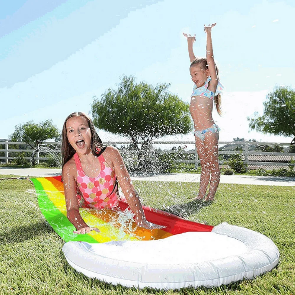 480x76CM Inflatable Water Slide Mat Summer Swimming Pool Waterskiing Splash Toys Outdoor Backyard Lawn Water Slides Sprinkler