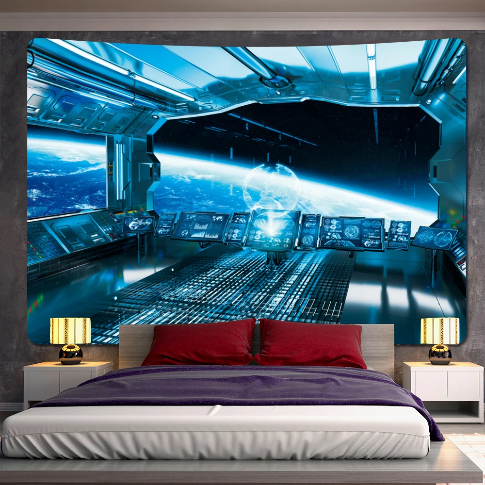 Space capsule psychedelic scene home decoration art print tapestry hippie bohemian decoration yoga mat sofa blanket sheet