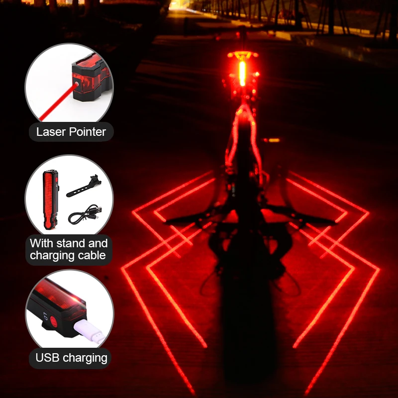 Folding Laser LED Bicycle Rear Light IPX5 Waterproof Safety Warning Bike Taillight USB Charging Cycling Accessories Light