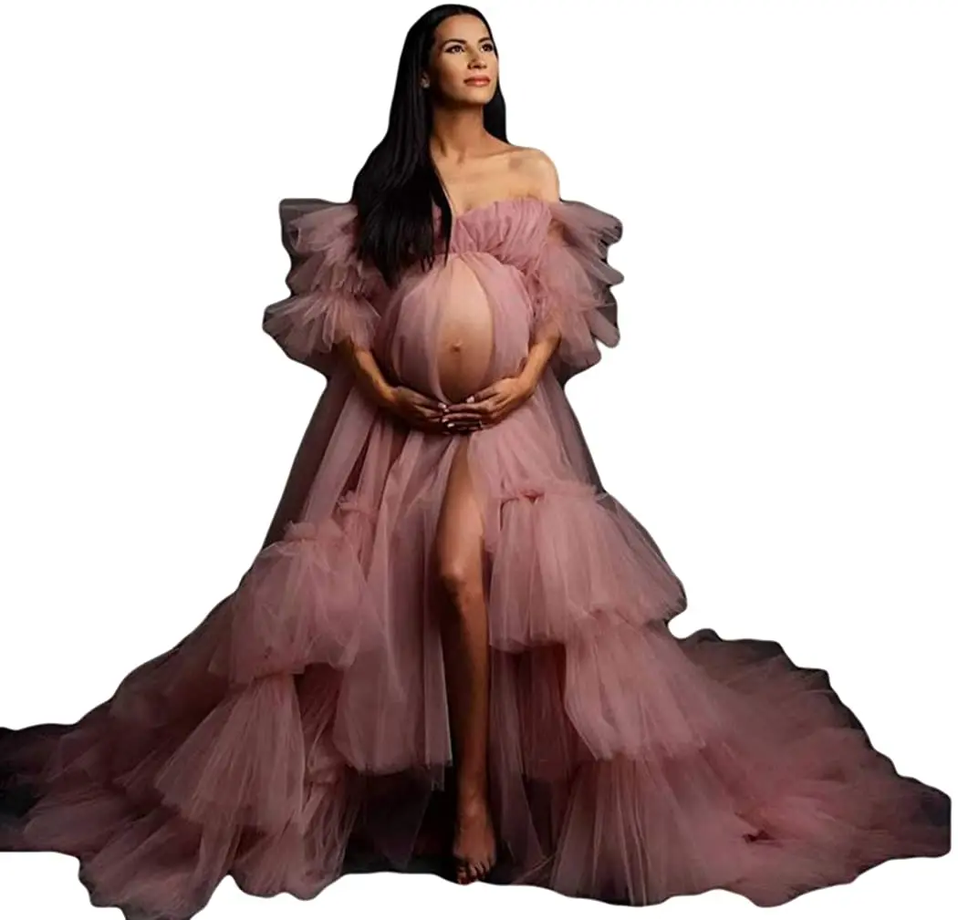 

Summer New Prom Dresses Robes for Photo Shoot or Baby Shower Tulle Robe for Maternity Photoshoot Sheer Puffy Illusion Bathrobes