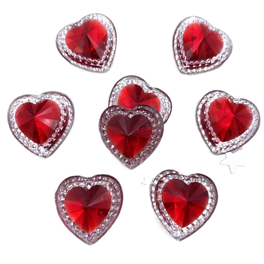 DIY 12/14/16/20/25mm Resin Red  crystal  Heart Flatback Rhinestone Scrapbook Wedding Applique Ornaments  crafts