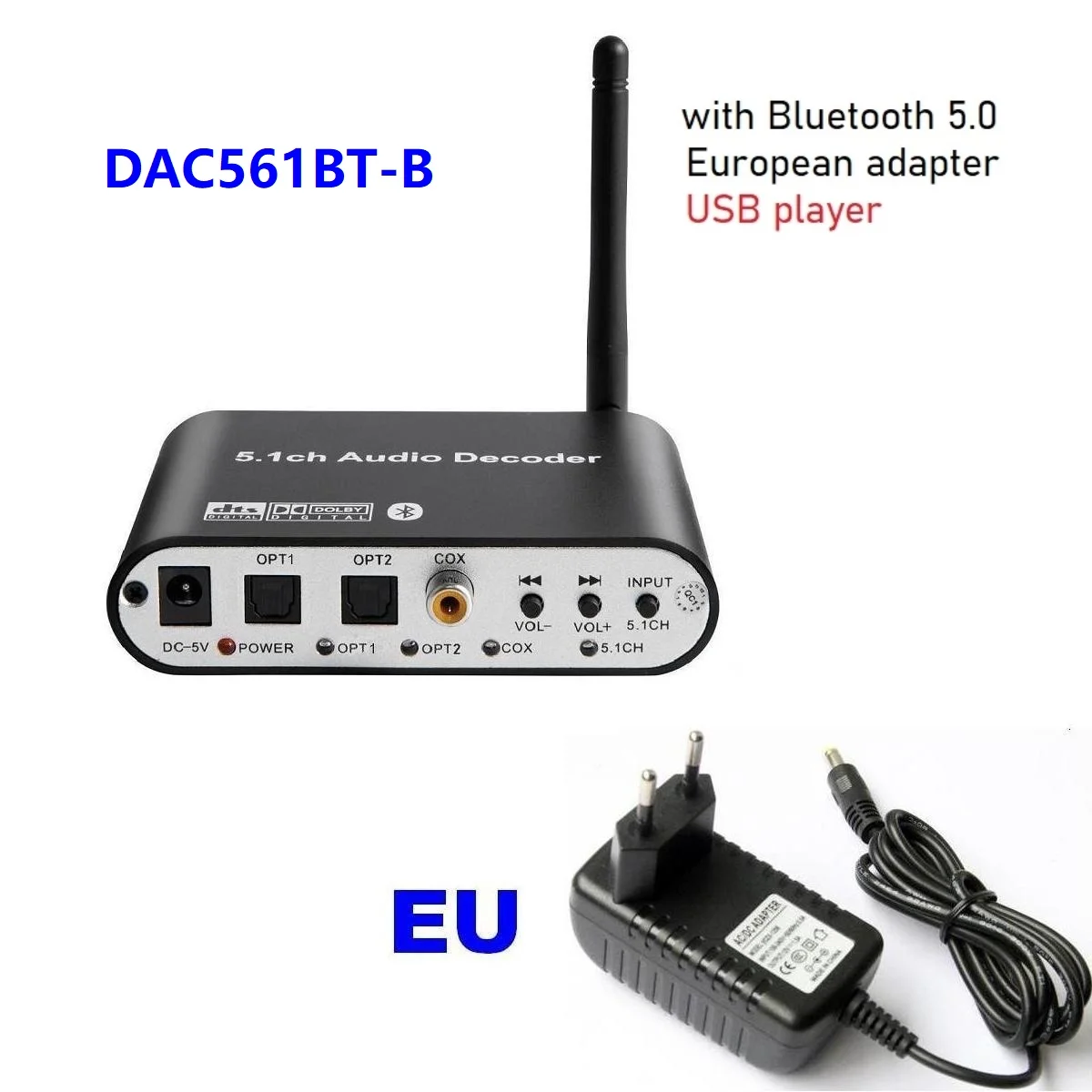 وحدة فك ترميز الصوت اللاسلكية 5.0 ، محول صوت بصري محوري AUX USB2.0 DAC DTS AC3 FLAC DA615