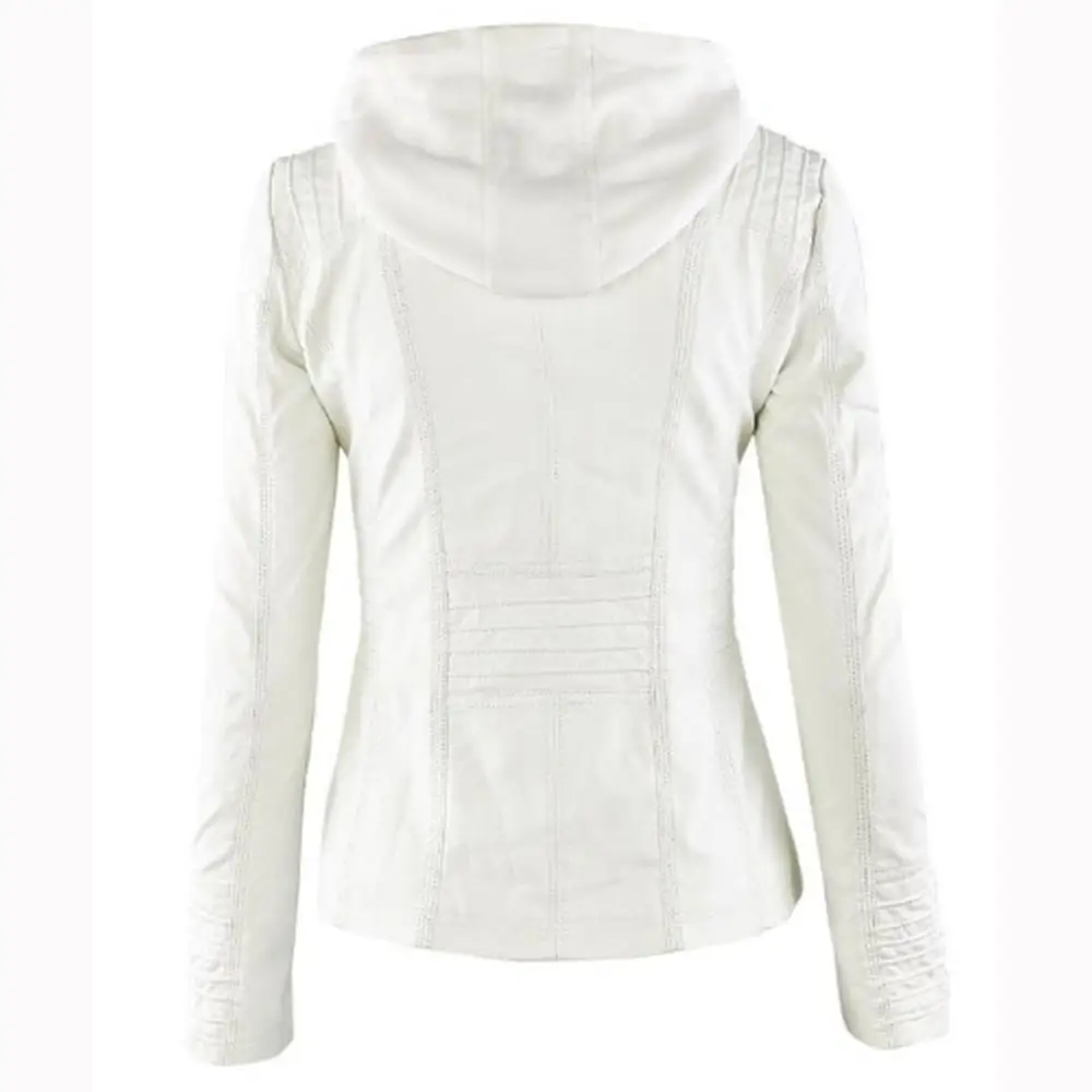 2019 New European American style long sleeve Pure white Coat spring  autumn style zipper PU leather windbreak jacket