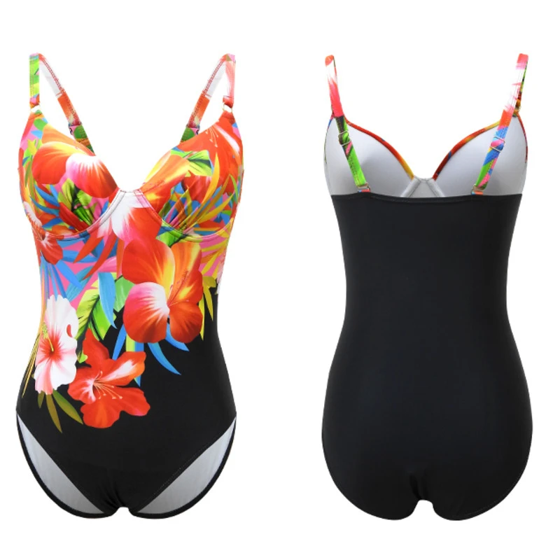 Floral Sexy Large Size Swimwear With Push Up Plus Size One-piece Female Swimsuit Closed Body Bathing Suits Women Swim Beach Pool