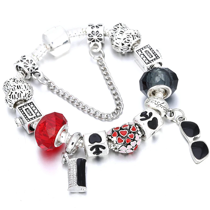 Fashion FOREVER LOVE Beads Charm Bracelets For Women With Siver Color Chain Bracelets As Couple Christmas Jeweley Pulseira Gift