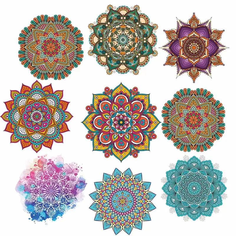 Mandala Flowers Thermo-stickers On Clothes Cartoon Patches On Clothes Iron On Transfers For Clothing Mandala Applique Stickers