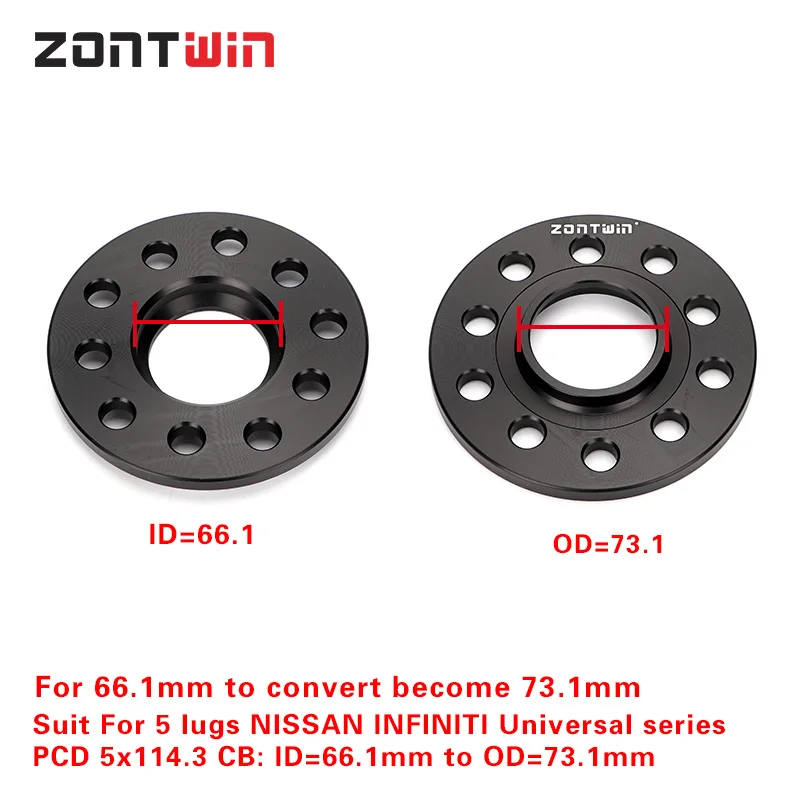 휠 스페이서 어댑터, INFINITI G35, G37, I30, I35, J30, M35 용, 5x114.3 66.1-73.1 슈트, 3mm, 5mm, 8mm, 10mm, 12mm, 2 개 m45, Q45, EX35, FX35 썸네일 2