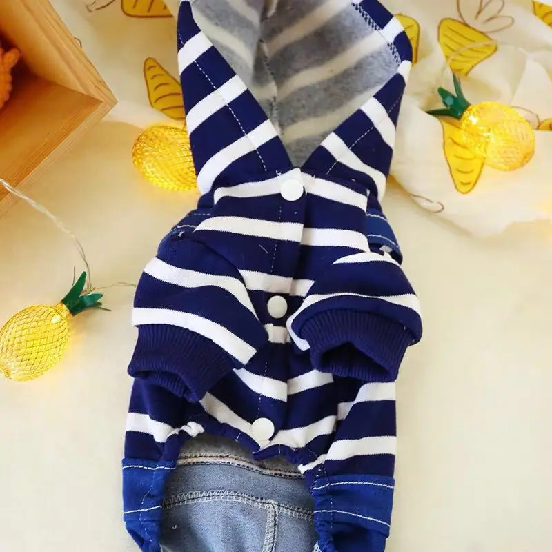 Denim Blue Dog Hoodie With Denim Pants On Sale Overall Four Legs Pet Jumpsuit Outfit Autumn Winter Clothing Stock Shop Cheap