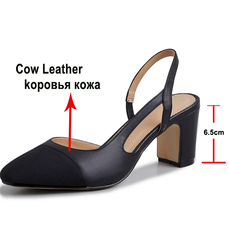 Meotina Women Slingback Shoes Genuine Leather Thick Heels Pumps Round Toe Causal High Heel Ladies Footwear 2022 Spring Apricot