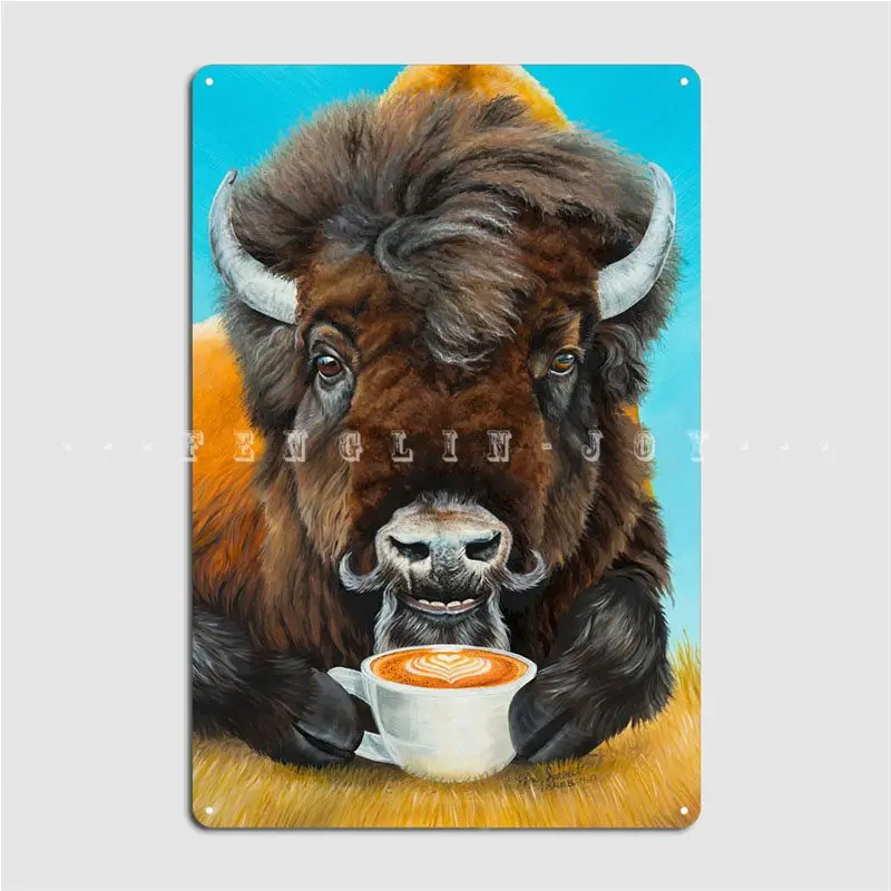 Bison Latte Metal Sign Wall Plaque Design Home Pub Tin Sign Posters