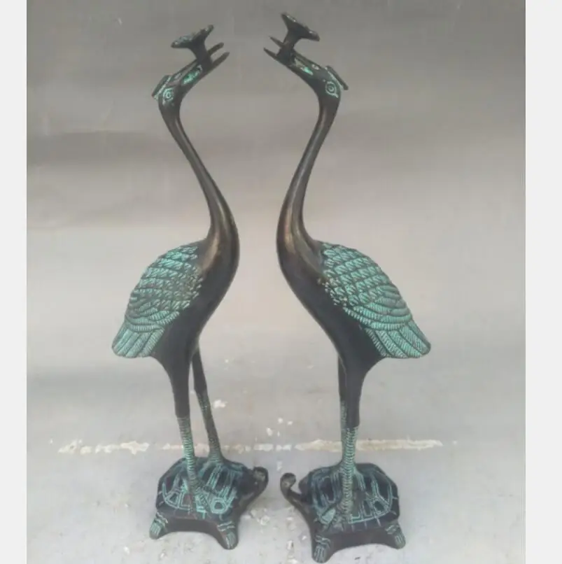 China bronze Ganoderma crane crafts statue A pair