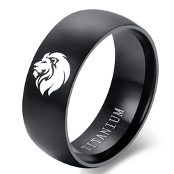 8mm Black Stainless Steel A Male Lion Ring For Men and Women