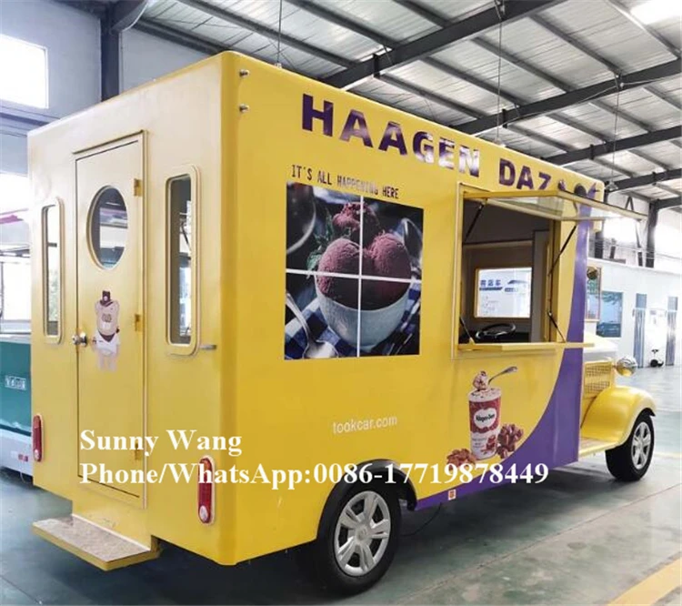 Electric Yellow Color Fast Food Mobile Food Trailer Mobile Food Cart Truck With Three Years Warranty