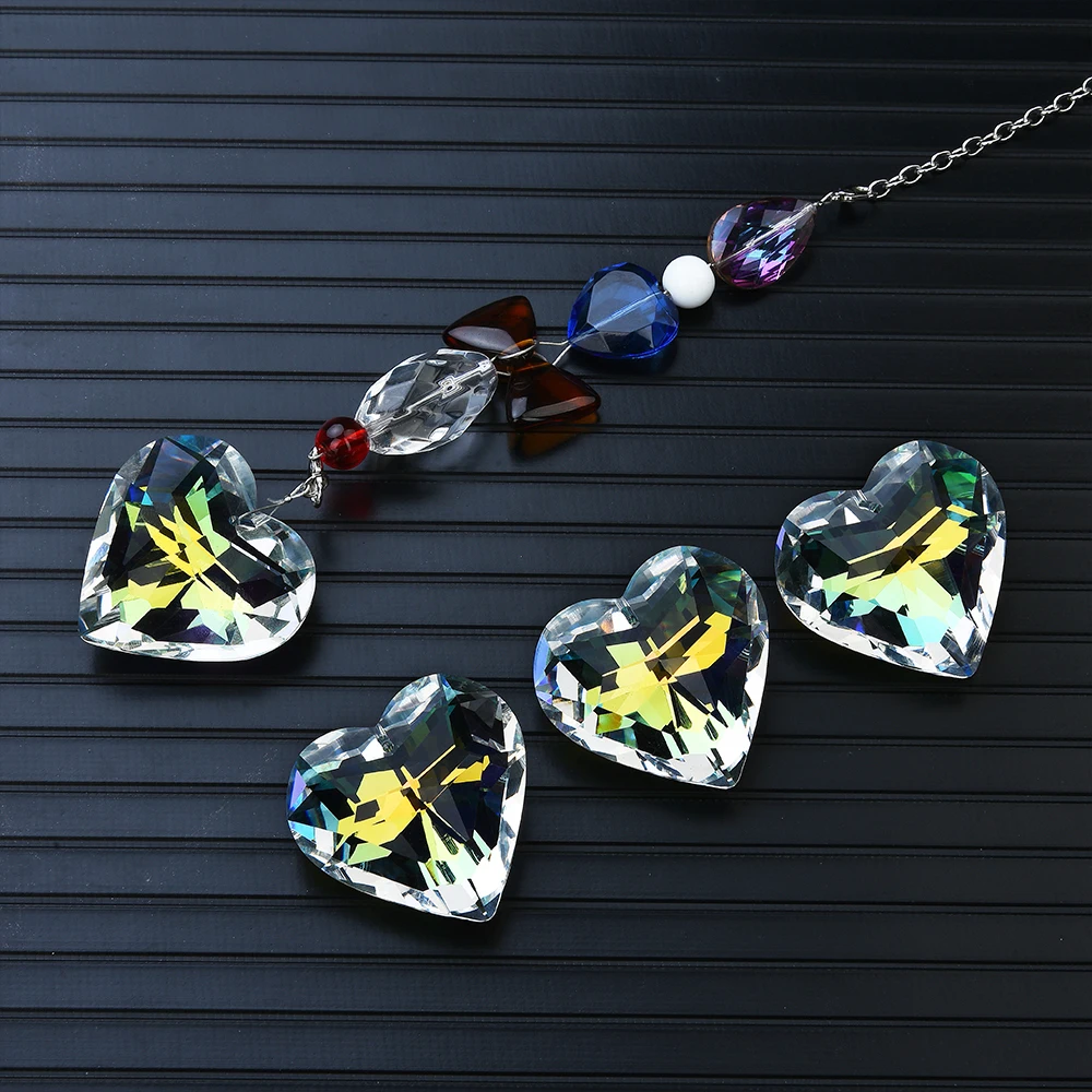 1PC 45MM Lampwork Glass Beads Love Heart Charms Crystal Pendants Prism Sun Catcher Rainbow Chandelier For Party Wedding Decor