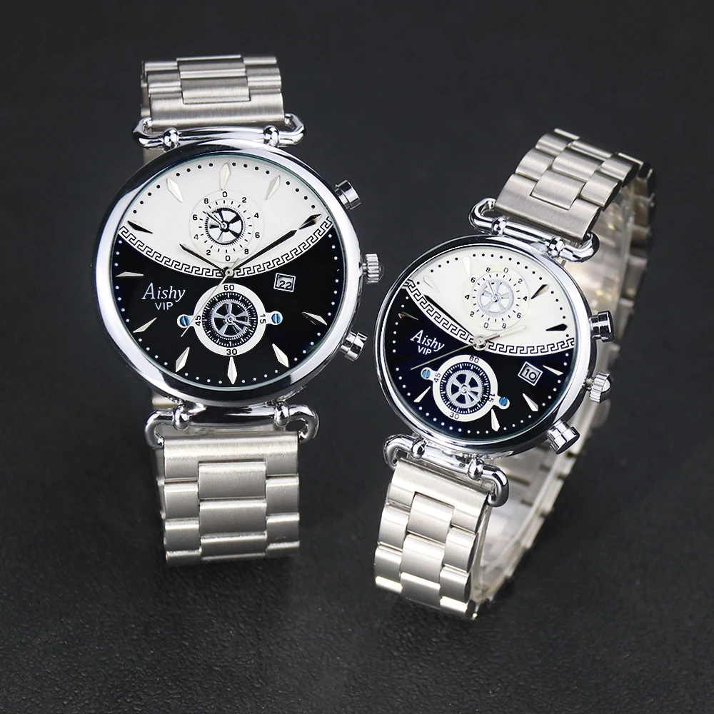 Free shipping  Steel Couple Watches Solid steel Strap Lover\'s fashion Watches Gold Watch Gifts for Men Women Pair watch Reloj