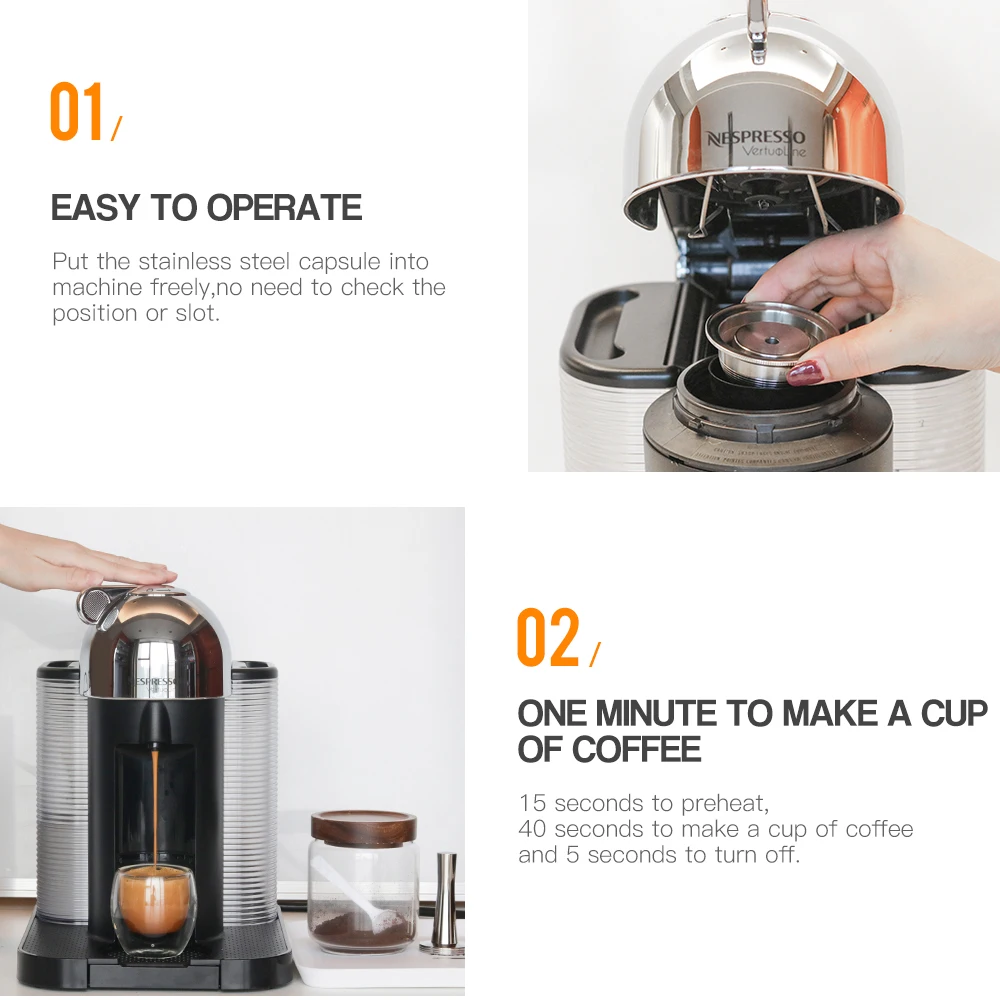 VIP Link 70ML For Nespresso Vertuo Vertuoline Plus GCA1 Delonghi ENV135 Stainless Steel Refillable Reusable Capsule Pod