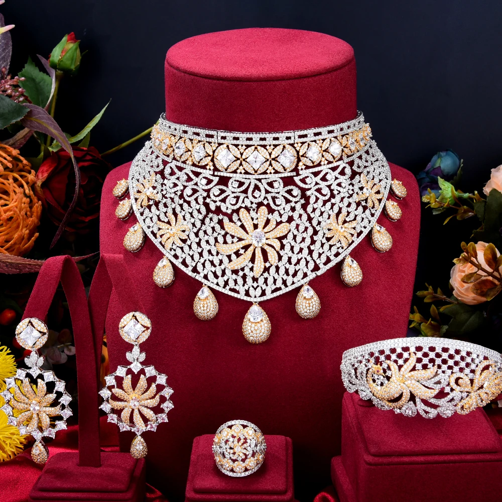 Kellybola Indian Collar Necklace Women's Accessories bridal Jewelry Sets Dubai African Necklace Earrings Bangle Ring Jewelry