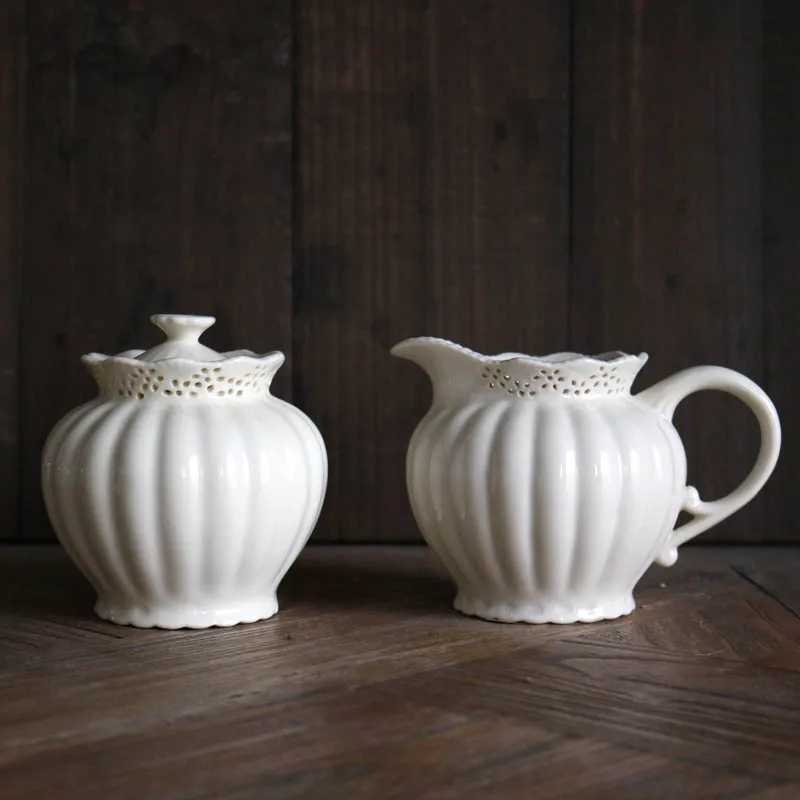 Creamy Ceramic Hollowed Out Pumpkin Pattern Small Milk Jar/Sugar Pot Teapot Kitchen Cabinet Storage