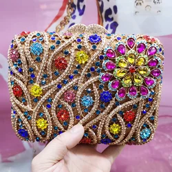 Luxury Evening Bags Multi Color Crystal Party Shoulder Bags Chain Metal Box Clutch Bags Prom Wedding Purse Wristlets Handbags