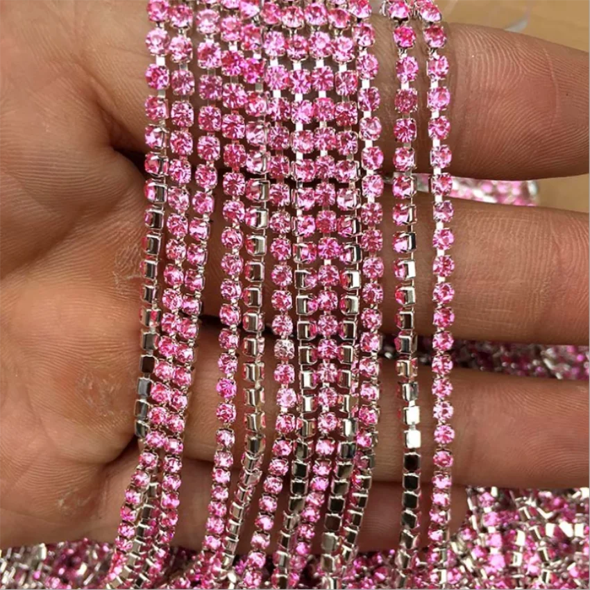 10Yards/Roll DIY Rhinestone Chain Dense Silver bottom цепочка sewing Rhinestones for clothing Art Decoration