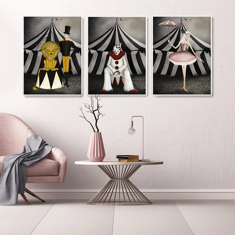 Circus Ballerina Clown Magician Wall Art Canvas Painting Nordic Posters and Prints Wall Pictures for Living Home Decoration