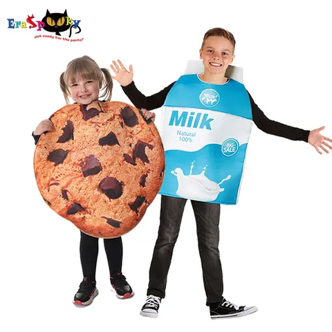 3-8T Boys Funny Food Cosplay Children Cookie Milk Costume For Girls Halloween Fancy Dress Boys Girls Christmas Party Outfit