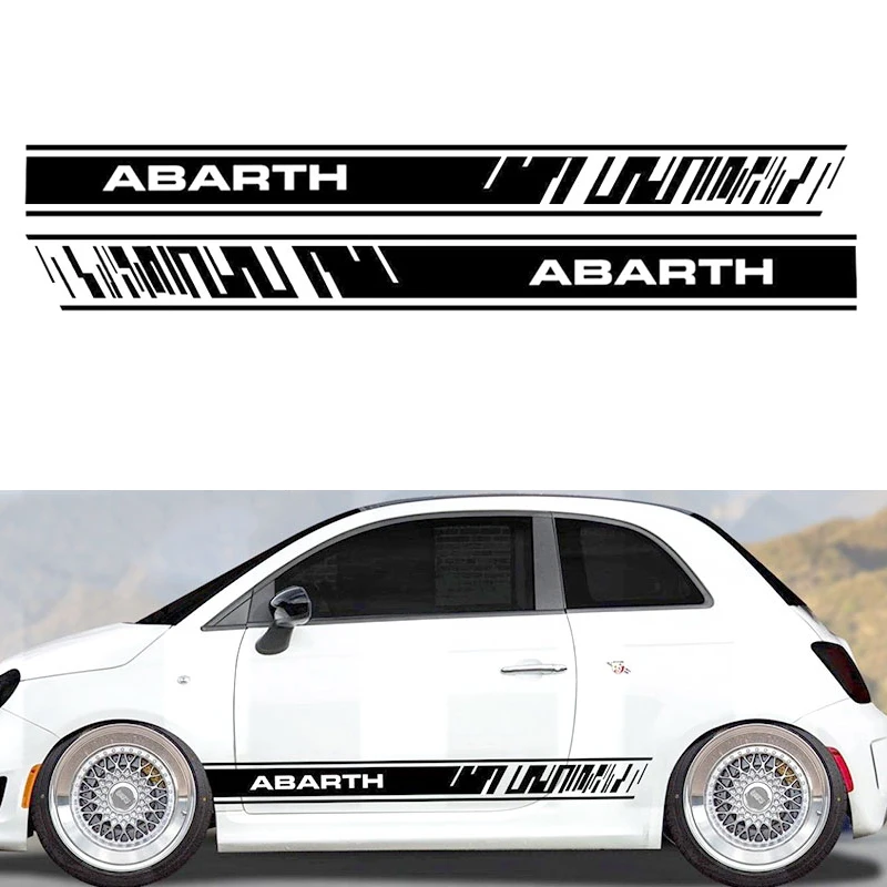 

2pcs Vinyl Car Body Styling Abarth Side Skirt Sticker Decals Stripe Wraps Stickers For FIAT 500 abarth